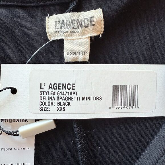 NWT L'Agence Delina Spaghetti Strap Mini Sheath Dress in Black Size XXS - Picture 12 of 16